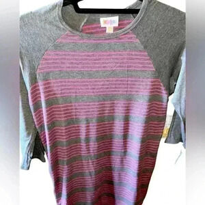 Lularoe XXS grey with pink stripes Randy baseball T. NWT . Rayon & stretchy. Y2k